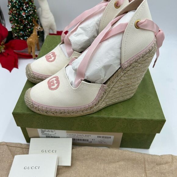 Women’s Gucci white/pink wedge espadrilles size 41 made in Spain - Picture 5 of 11